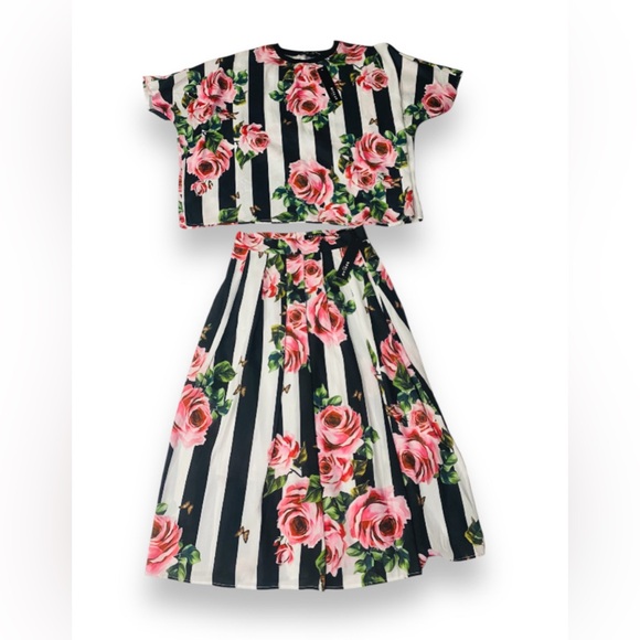 2 Piece Floral Striped / High Waisted Skirt with Top Women’s Small - Picture 1 of 10